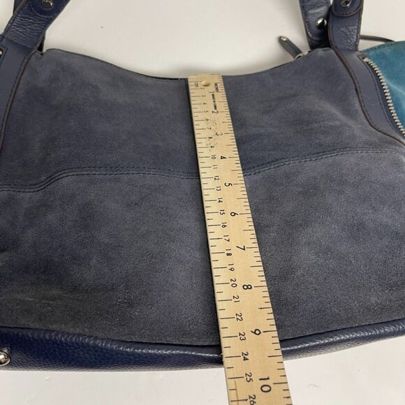 TIGNANELLO  Navy/Emerald  Green Suede Leather Shoulder Bag With Expandable Sides - Picture 12 of 13